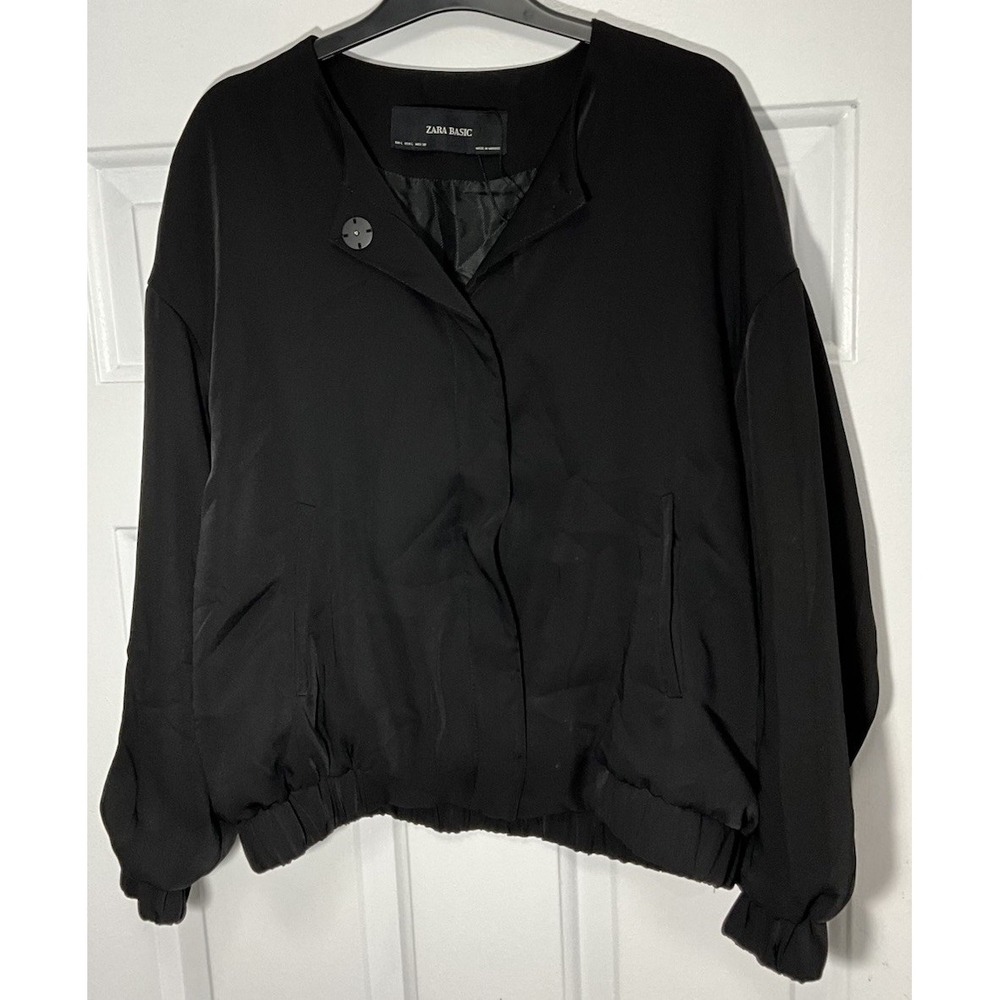Zara Basic Black Snap Up Business/Casual Jacket Pockets Morocco Women's Large